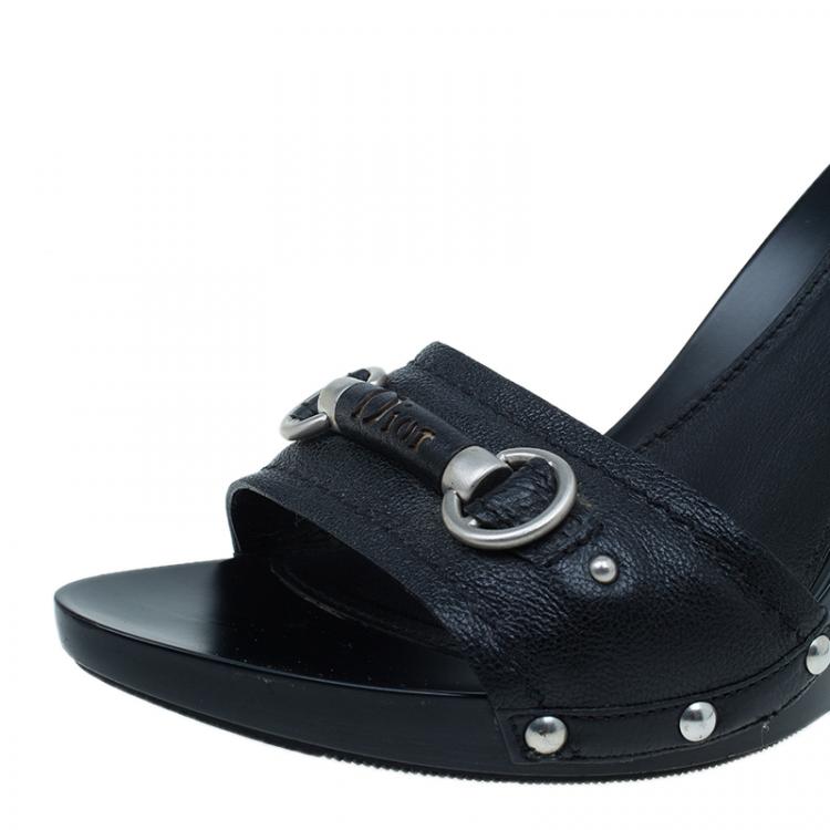 Pre Owned Dior Black Leather My Dior Mules Size 39.5