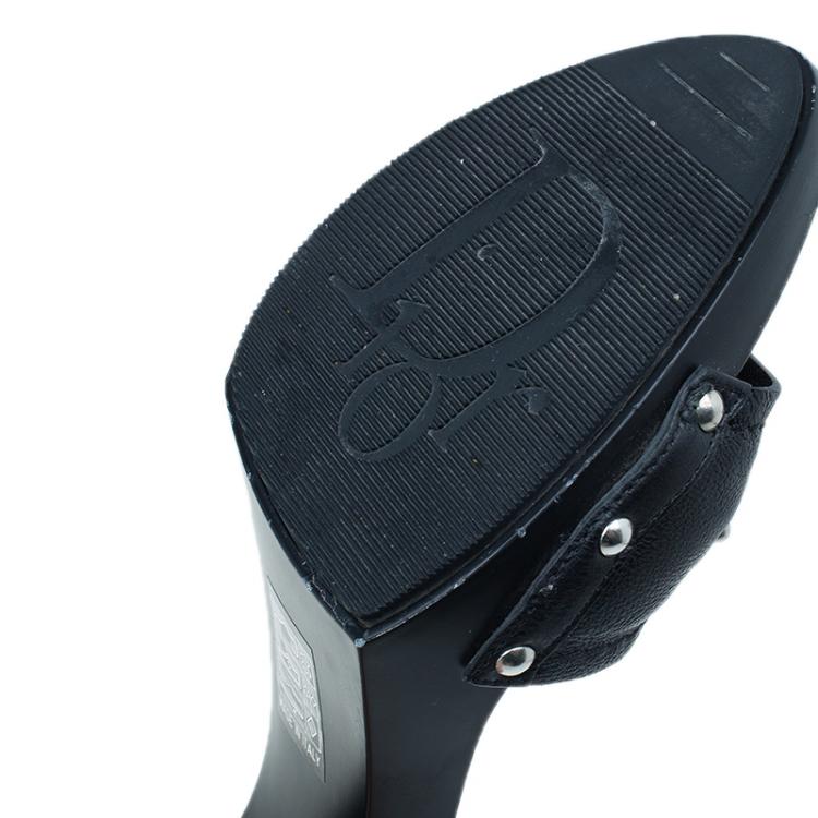 Pre Owned Dior Black Leather My Dior Mules Size 39.5