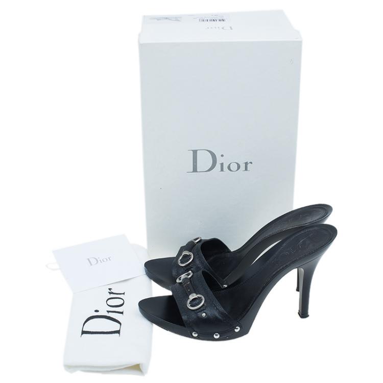 Pre Owned Dior Black Leather My Dior Mules Size 39.5