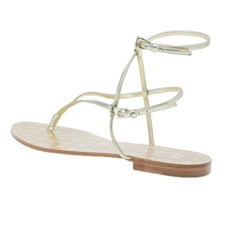 Pre Owned Dior Gold Leather Cannage Thong Sandals Size 40