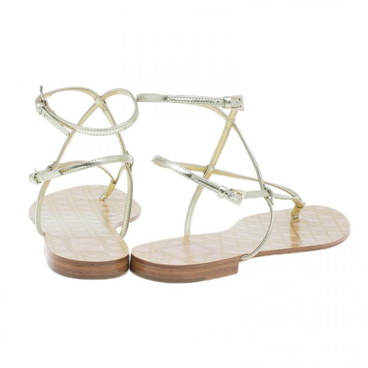 Pre Owned Dior Gold Leather Cannage Thong Sandals Size 40