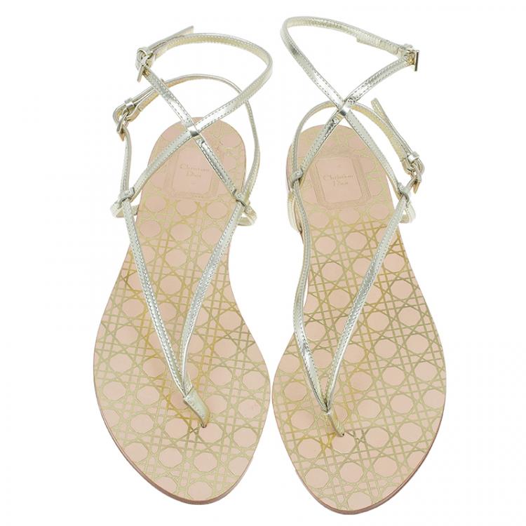 Pre Owned Dior Gold Leather Cannage Thong Sandals Size 40