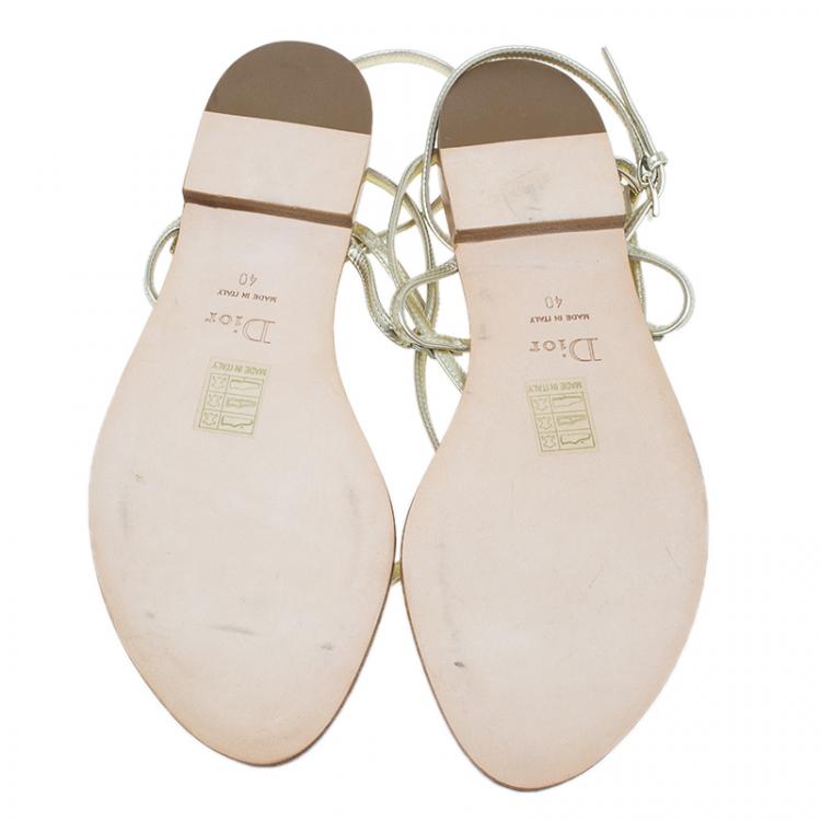 Pre Owned Dior Gold Leather Cannage Thong Sandals Size 40