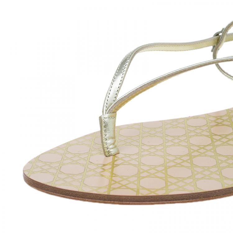 Pre Owned Dior Gold Leather Cannage Thong Sandals Size 40