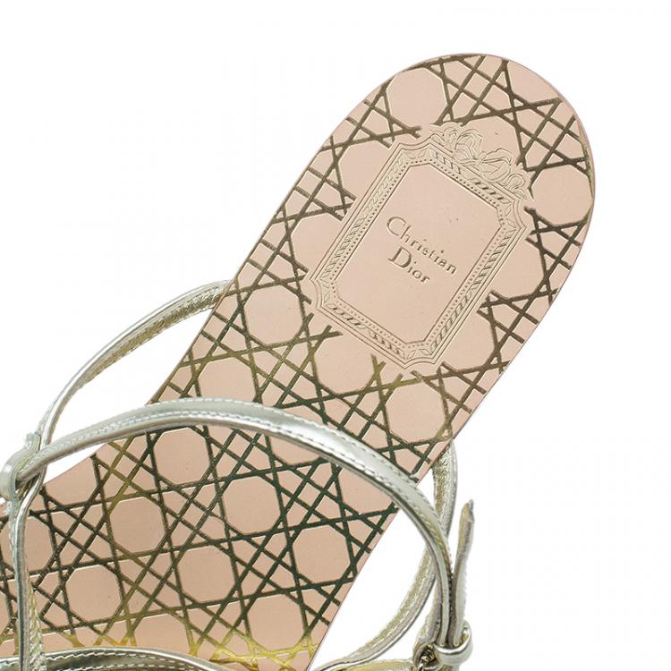 Pre Owned Dior Gold Leather Cannage Thong Sandals Size 40