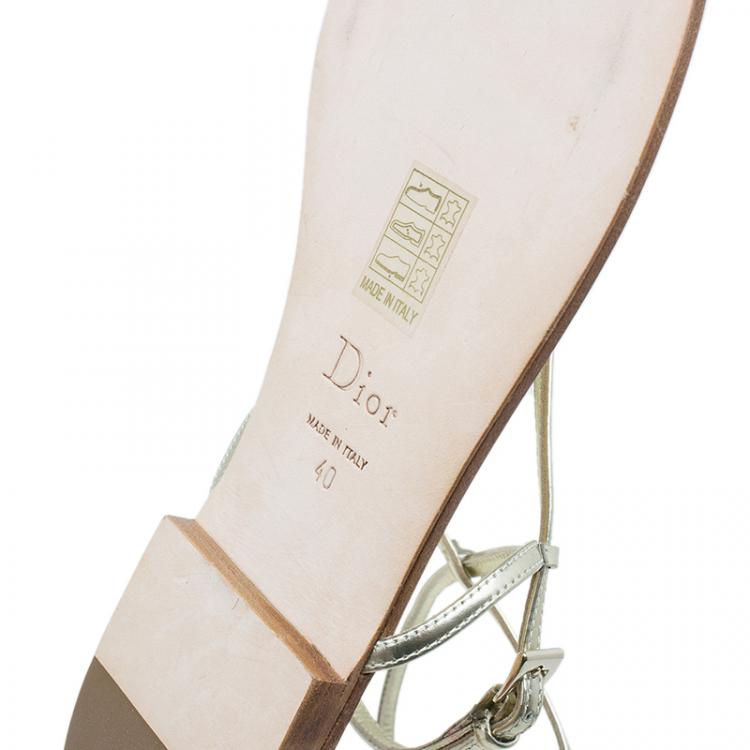 Pre Owned Dior Gold Leather Cannage Thong Sandals Size 40