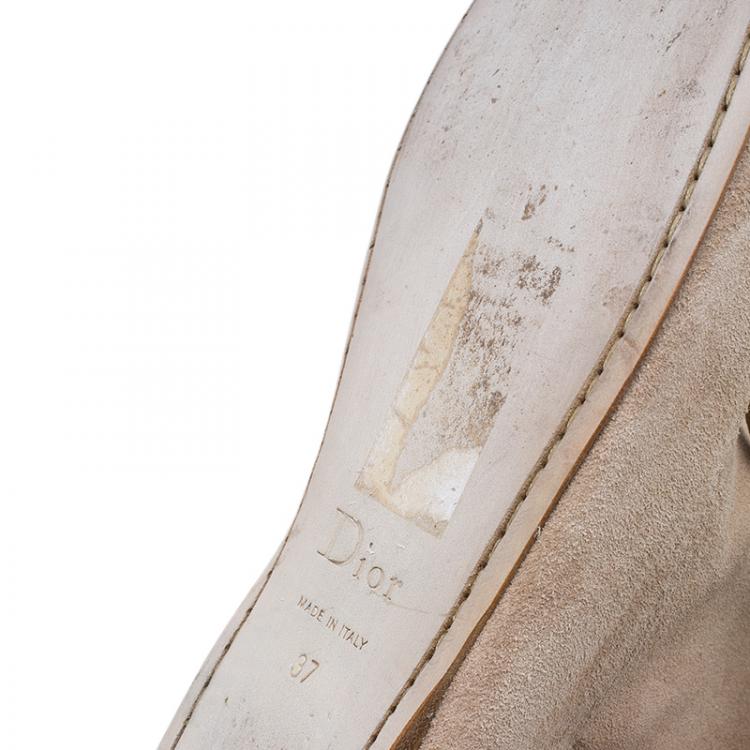 Pre Owned Dior Beige Suede Fringe Booties Size 37
