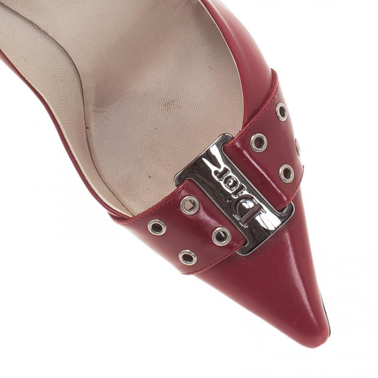 Pre Owned Dior Red Leather Buckle Detail Pointed Toe Pumps Size 37.5
