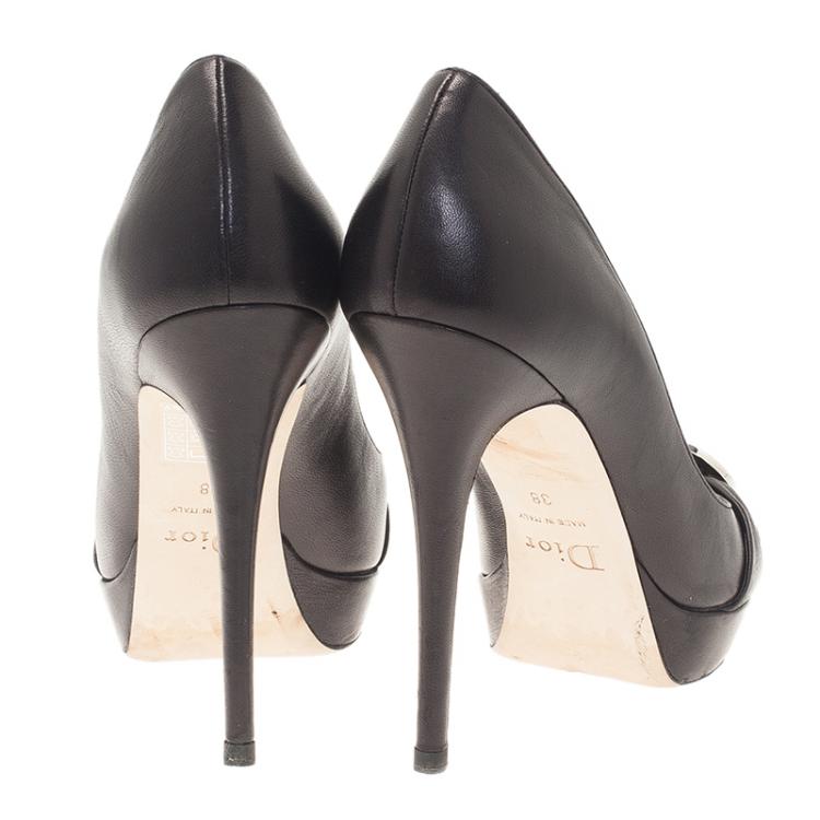 Pre Owned Dior Black Leather Peep Toe Pumps Size 38
