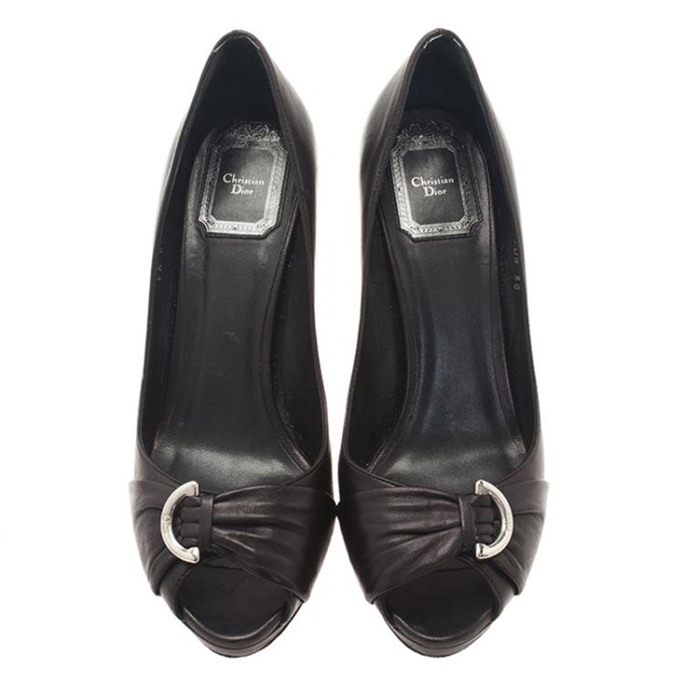 Pre Owned Dior Black Leather Peep Toe Pumps Size 38