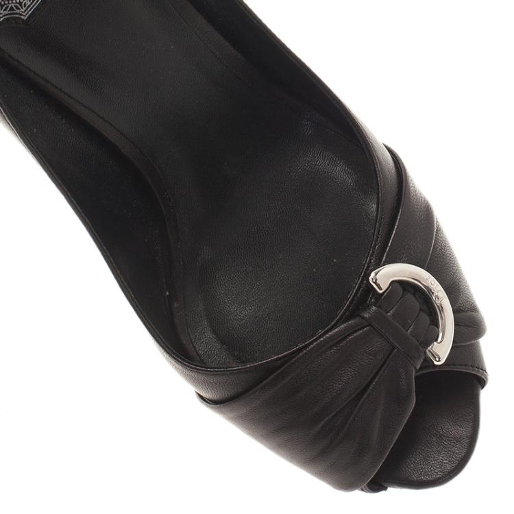 Pre Owned Dior Black Leather Peep Toe Pumps Size 38