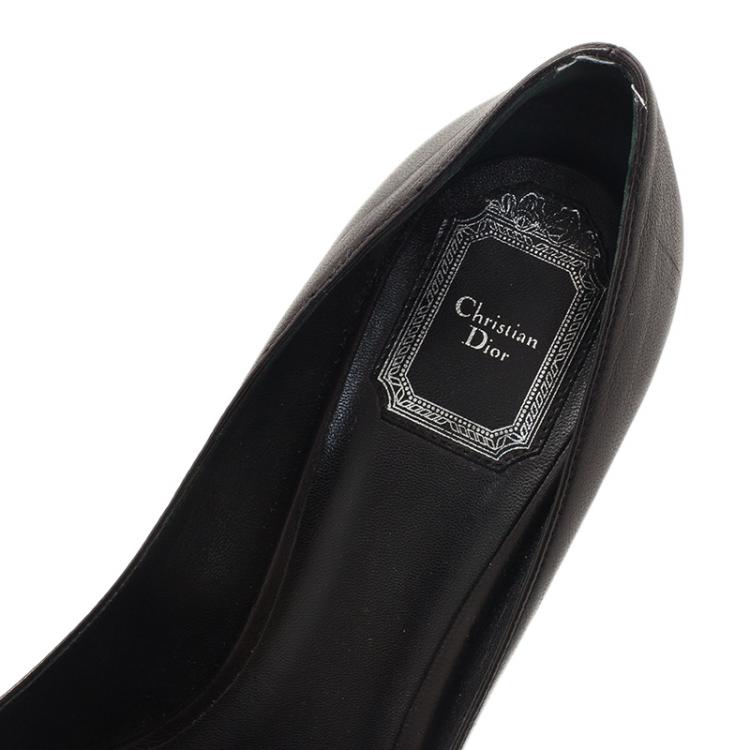 Pre Owned Dior Black Leather Peep Toe Pumps Size 38