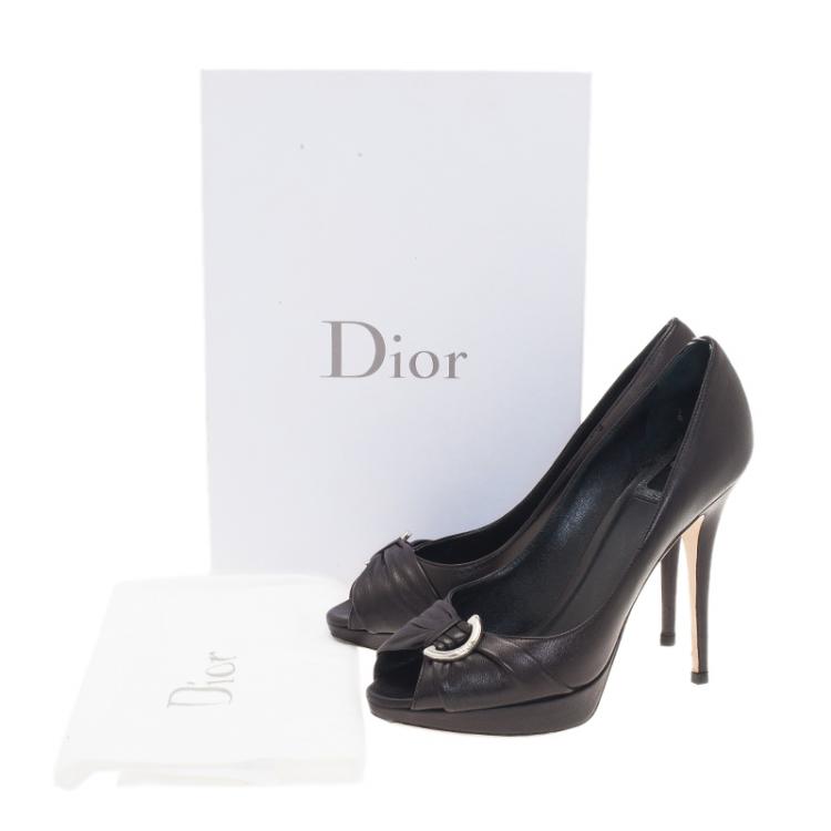 Pre Owned Dior Black Leather Peep Toe Pumps Size 38