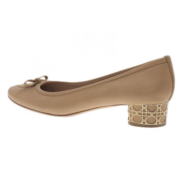 Pre Owned Dior Nude Leather Cannage Heel Ballerina Pumps Size 39.5