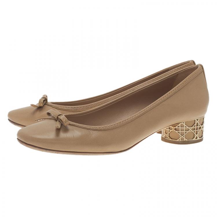 Pre Owned Dior Nude Leather Cannage Heel Ballerina Pumps Size 39.5