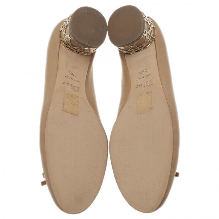 Pre Owned Dior Nude Leather Cannage Heel Ballerina Pumps Size 39.5