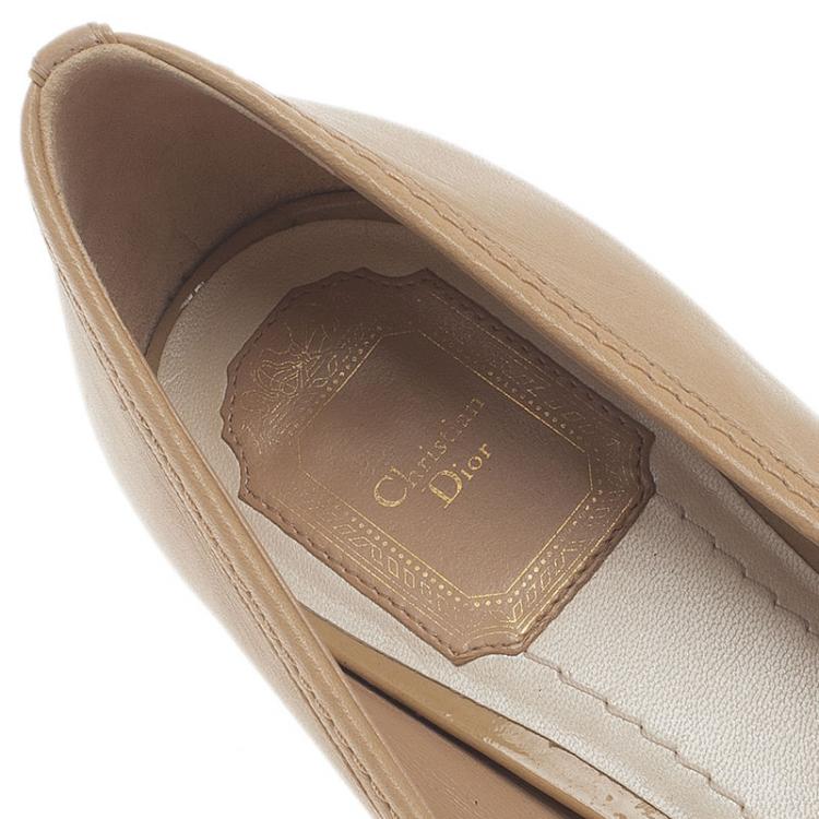 Pre Owned Dior Nude Leather Cannage Heel Ballerina Pumps Size 39.5