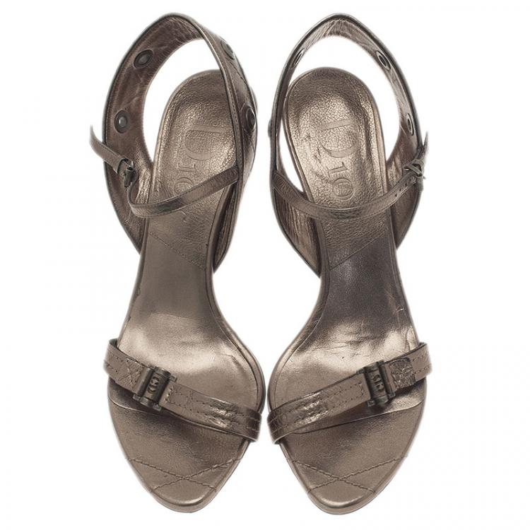 Pre Owned Dior Grey Leather Open Toe Ankle Strap Sandals Size 40