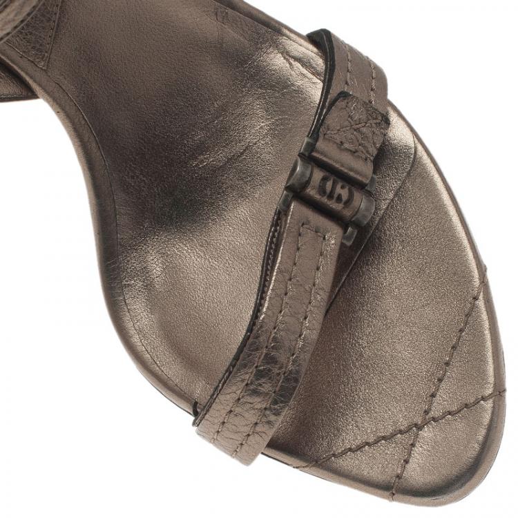 Pre Owned Dior Grey Leather Open Toe Ankle Strap Sandals Size 40
