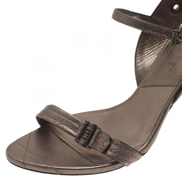 Pre Owned Dior Grey Leather Open Toe Ankle Strap Sandals Size 40