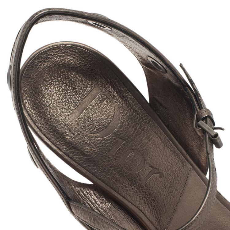 Pre Owned Dior Grey Leather Open Toe Ankle Strap Sandals Size 40