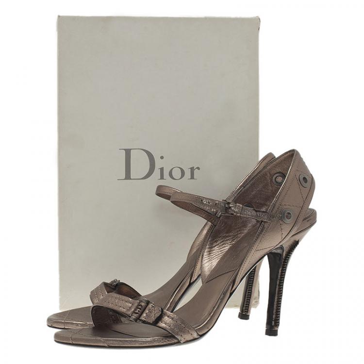 Pre Owned Dior Grey Leather Open Toe Ankle Strap Sandals Size 40