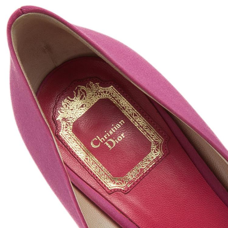 Pre Owned Dior Pink Satin Stone Embellished Bow Detail Peep Toe Pumps Size 39