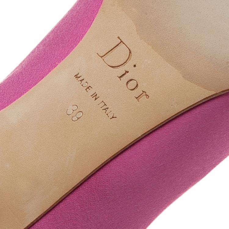 Pre Owned Dior Pink Satin Stone Embellished Bow Detail Peep Toe Pumps Size 39