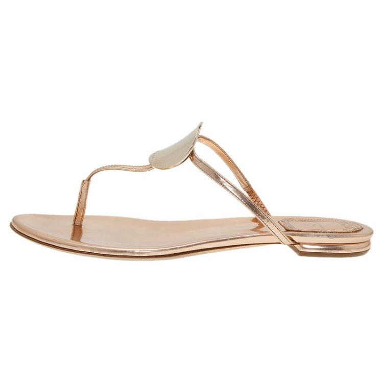 Pre Owned Dior Bronze Logo Plated Thong Sandals Size 37