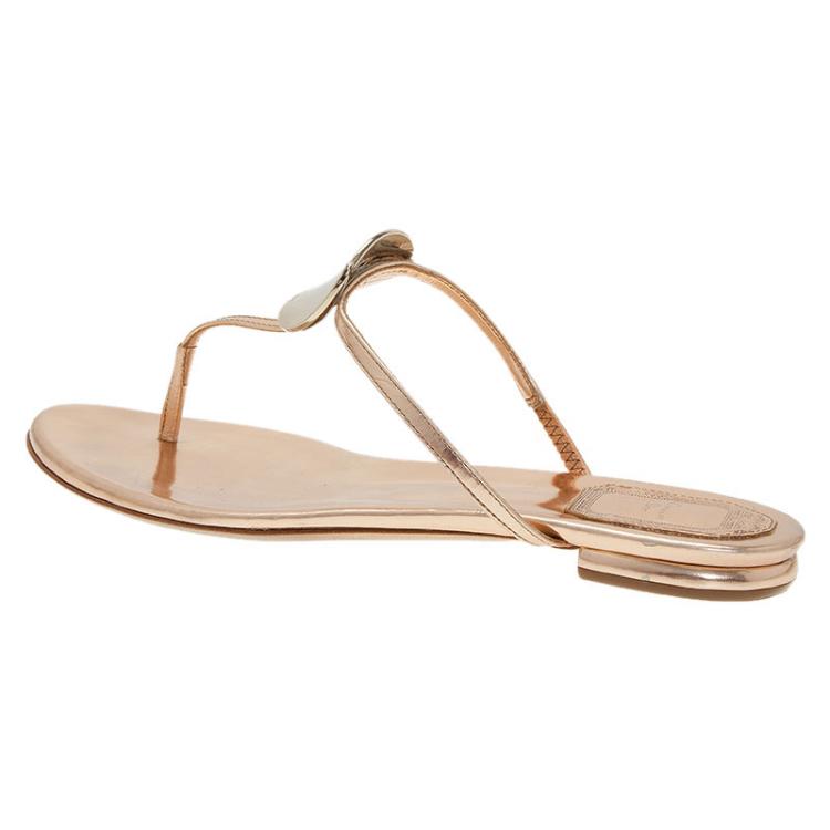 Pre Owned Dior Bronze Logo Plated Thong Sandals Size 37