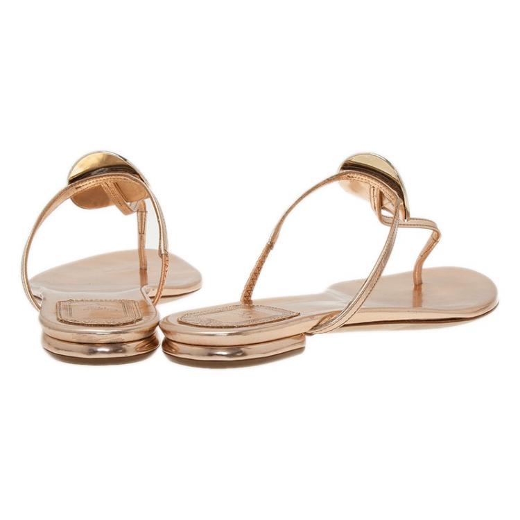 Pre Owned Dior Bronze Logo Plated Thong Sandals Size 37