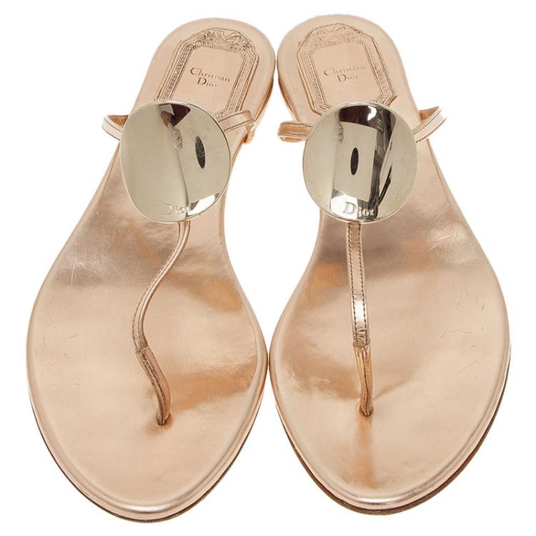 Pre Owned Dior Bronze Logo Plated Thong Sandals Size 37