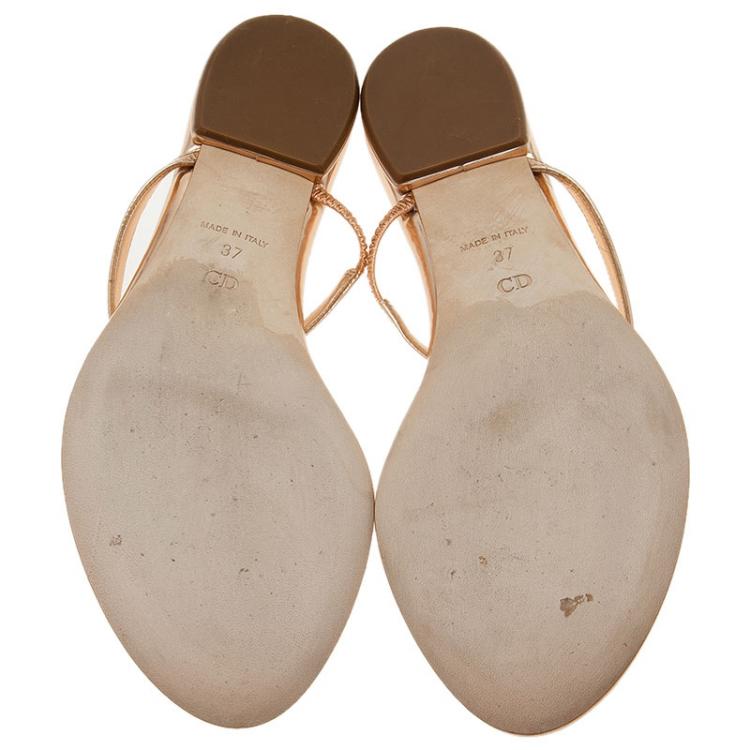 Pre Owned Dior Bronze Logo Plated Thong Sandals Size 37