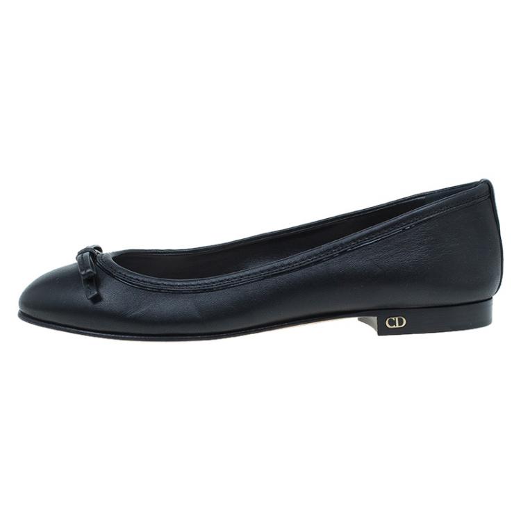 Pre Owned Dior Black Leather Bow Ballet Flats Size 36