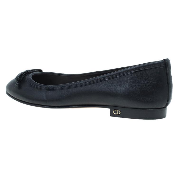 Pre Owned Dior Black Leather Bow Ballet Flats Size 36
