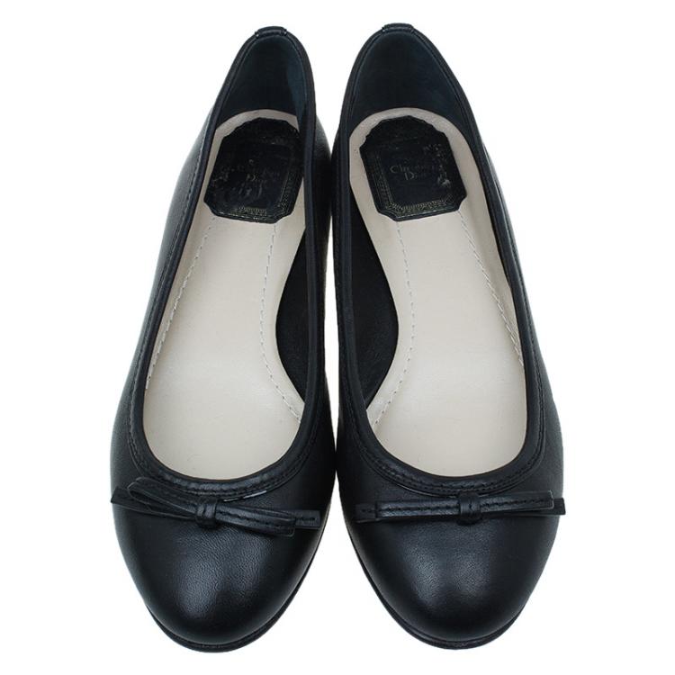 Pre Owned Dior Black Leather Bow Ballet Flats Size 36