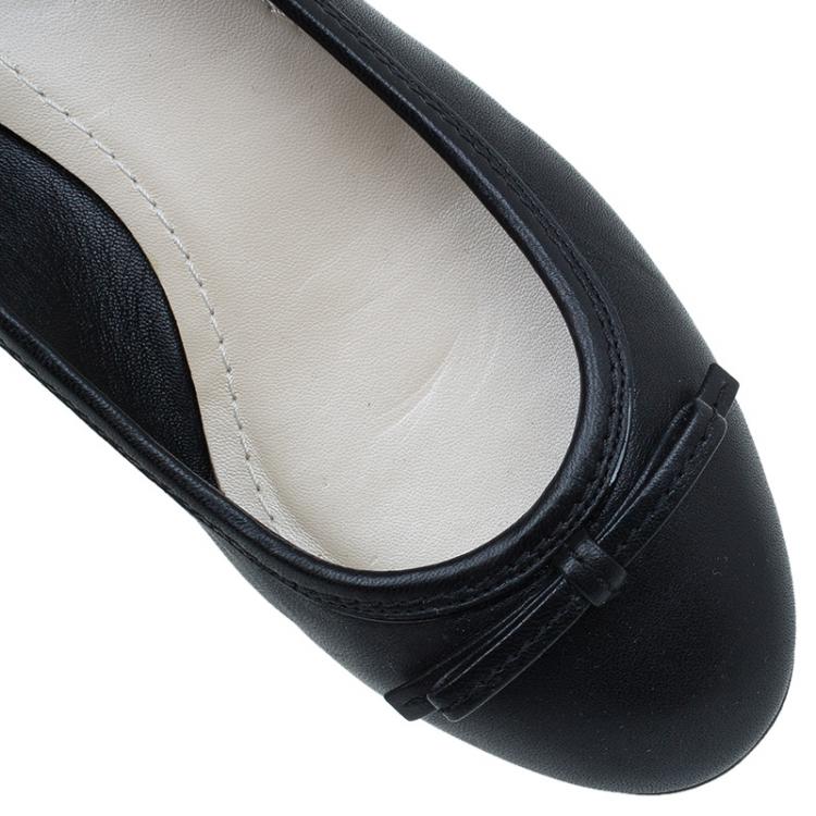 Pre Owned Dior Black Leather Bow Ballet Flats Size 36