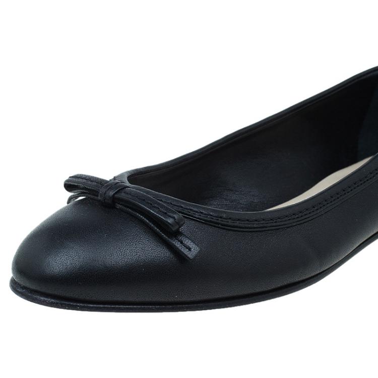 Pre Owned Dior Black Leather Bow Ballet Flats Size 36
