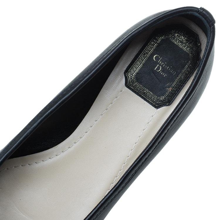 Pre Owned Dior Black Leather Bow Ballet Flats Size 36