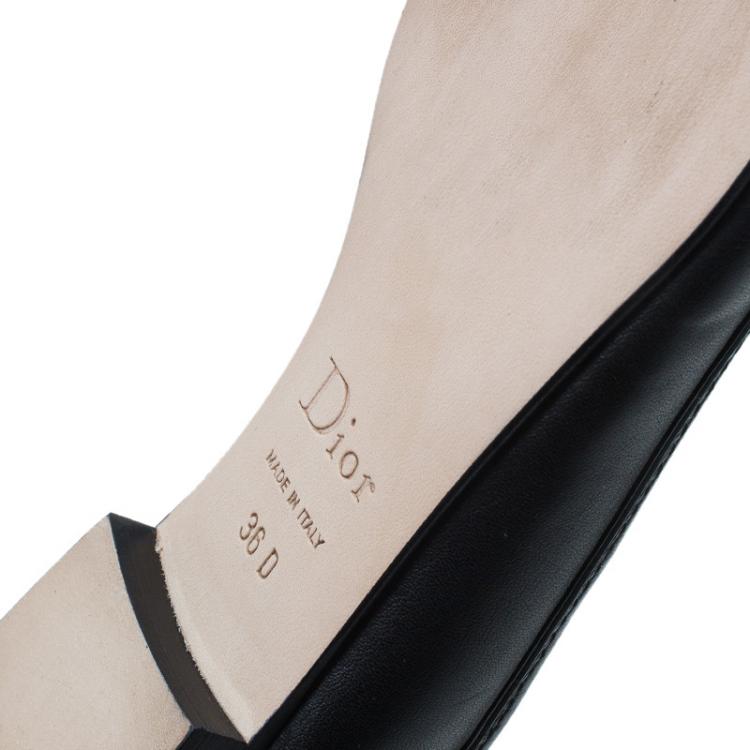 Pre Owned Dior Black Leather Bow Ballet Flats Size 36