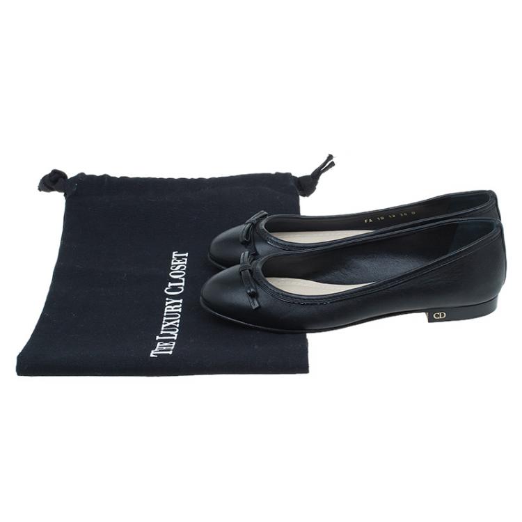 Pre Owned Dior Black Leather Bow Ballet Flats Size 36