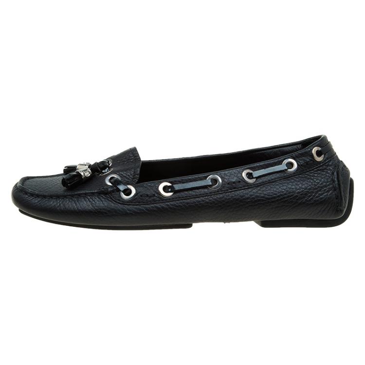 Pre Owned Dior Black Leather Tassel Detail Loafers Size 38