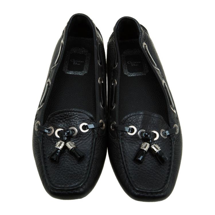 Pre Owned Dior Black Leather Tassel Detail Loafers Size 38