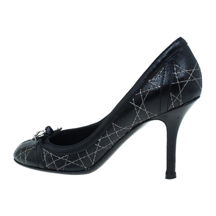 Pre Owned Dior Black Cannage Stitched Bow Pumps Size 38