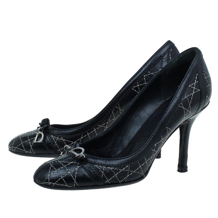 Pre Owned Dior Black Cannage Stitched Bow Pumps Size 38