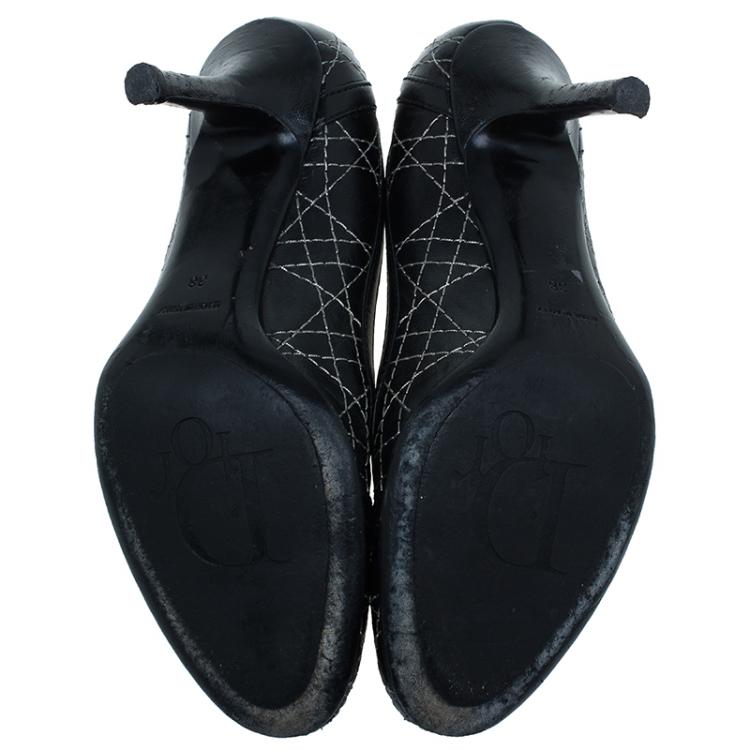 Pre Owned Dior Black Cannage Stitched Bow Pumps Size 38