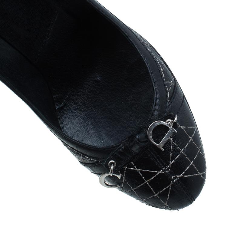 Pre Owned Dior Black Cannage Stitched Bow Pumps Size 38