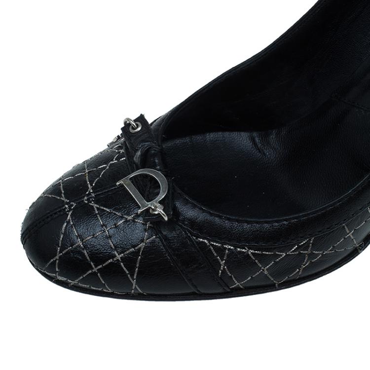 Pre Owned Dior Black Cannage Stitched Bow Pumps Size 38