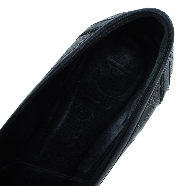 Pre Owned Dior Black Cannage Stitched Bow Pumps Size 38
