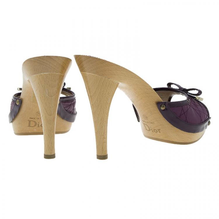 Pre Owned Dior Purple Cannage Patent Bow Detail Clogs Size 39
